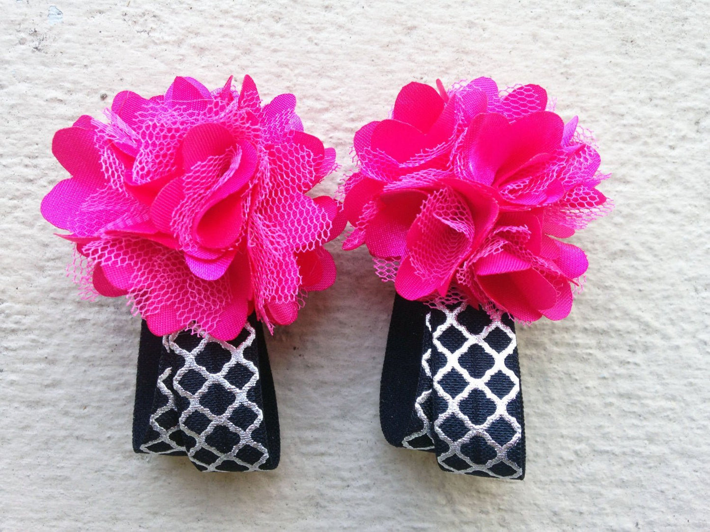 Hot Pink, Black and Metallic Quatrefoil Piggy Petals - Squishy Cheeks