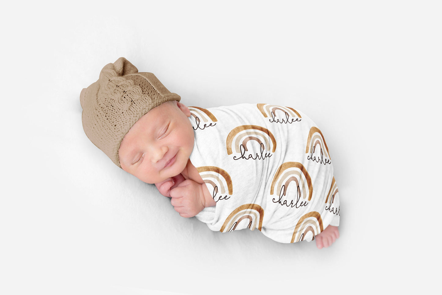 Custom Neutral Rainbow Blanket Unisex Brown Personalized Rainbow Name Swaddle Rainbow Nursery Baby Boy Blanket Pillow Set Baby Girl Blanket
