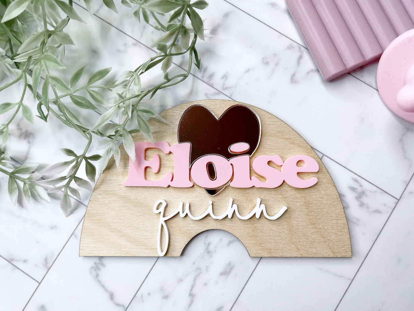 Rainbow Name Announcement Sign Heart Baby Girl Wood Sign 3D Sign Rainbow Nursery Newborn Photo Prop Hospital Plaque Sizes: 5.5 & 11.5
