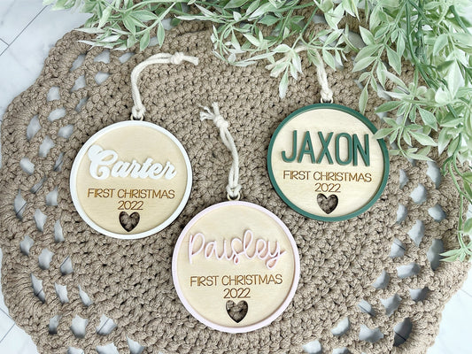 Baby First Christmas Ornament Personalized 1st Christmas Gift Baby Girl Baby Boy Wood Ornament