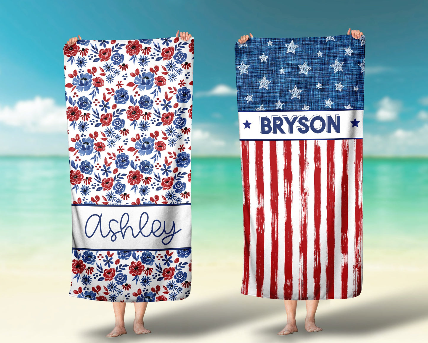 Kids Pool Towel 4th of July Beach Towel Personalized Towel Red White and Blue