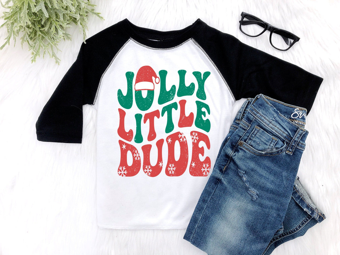 Jolly Little Dude Retro Christmas Shirt Christmas Hipster Toddler Boy Christmas - Squishy Cheeks