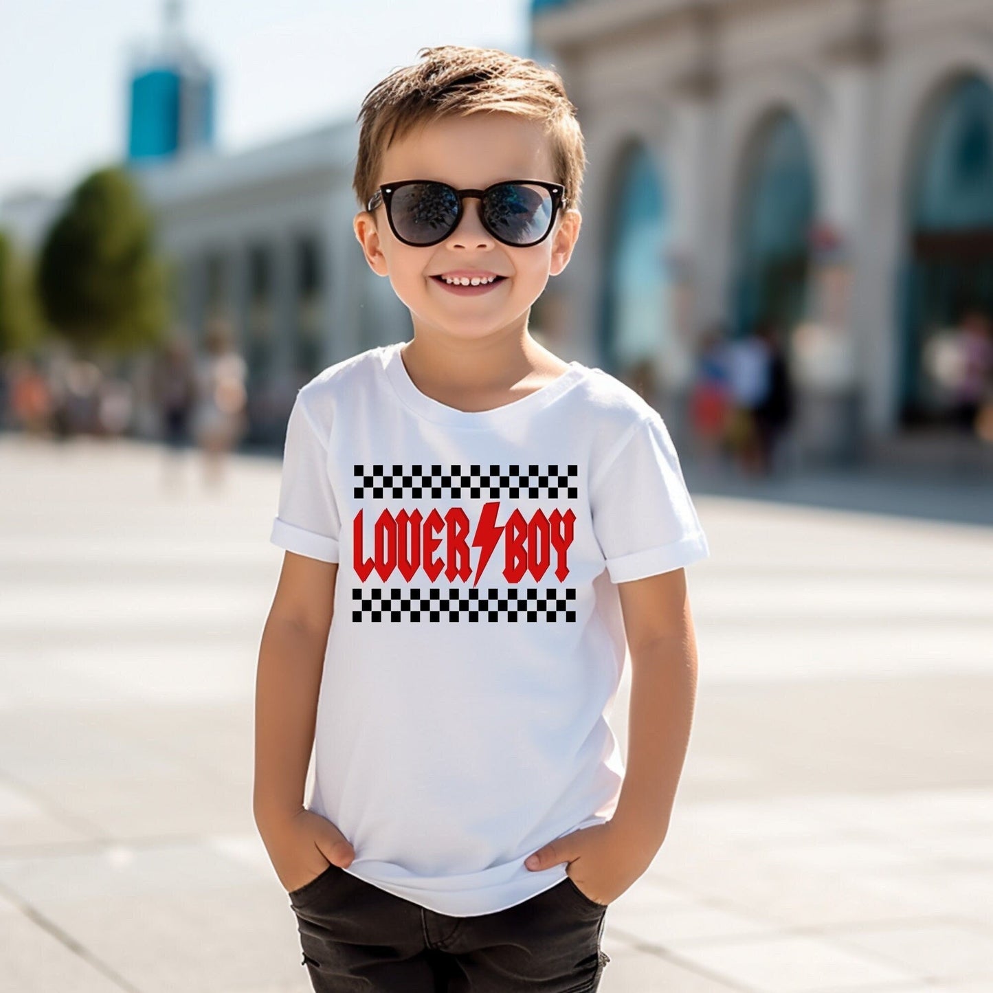 Lover Boy checkered Retro Funny Valentine's Day Shirt Boys Valentine Raglan Skate Board Valentine Rocker Shirt Baby Boy - Squishy Cheeks