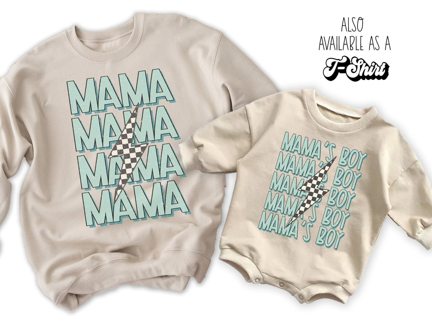 Mama and Mama's Boy Rocker Matching Mom Kids Sweatshirts Mother's Day Mommy and Me Mother Son Shirts - Squishy Cheeks