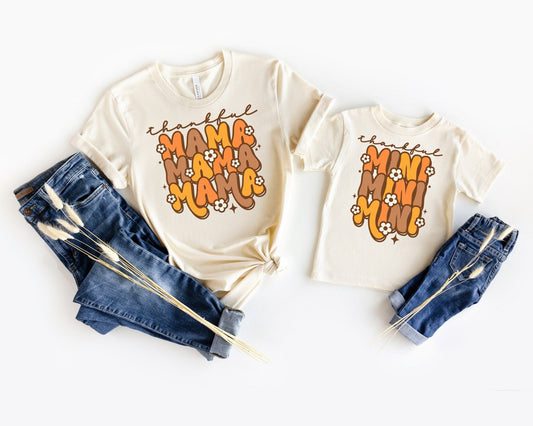 Matching Mom Kids Thankful MAMA Shirt - Squishy Cheeks