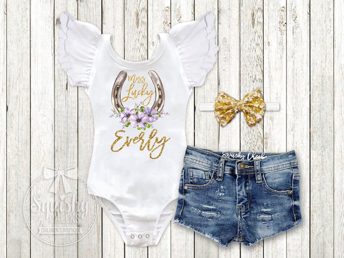 Miss Lucky St Patricks Day Girl Outfit Personalized Baby Girl St. Patricks Day Shirt Toddler Girl St. Patricks Day Outfit Shamrock Bodysuit - Squishy Cheeks
