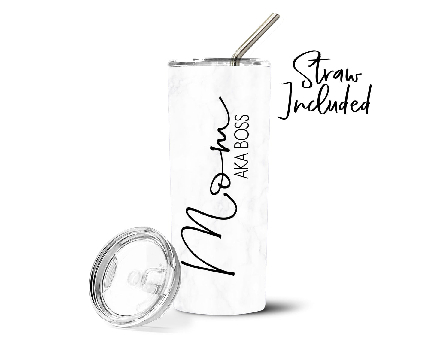 Mom AKA Boss Mother's Day Stainless Steel Straw Tumbler - Squishy Cheeks