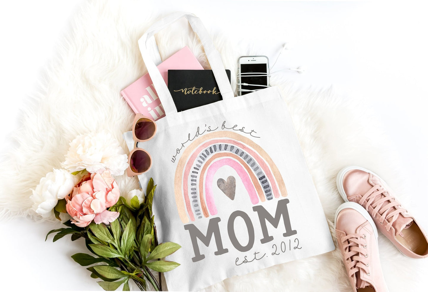 Mom Est. Rainbow Tote Bag - Squishy Cheeks