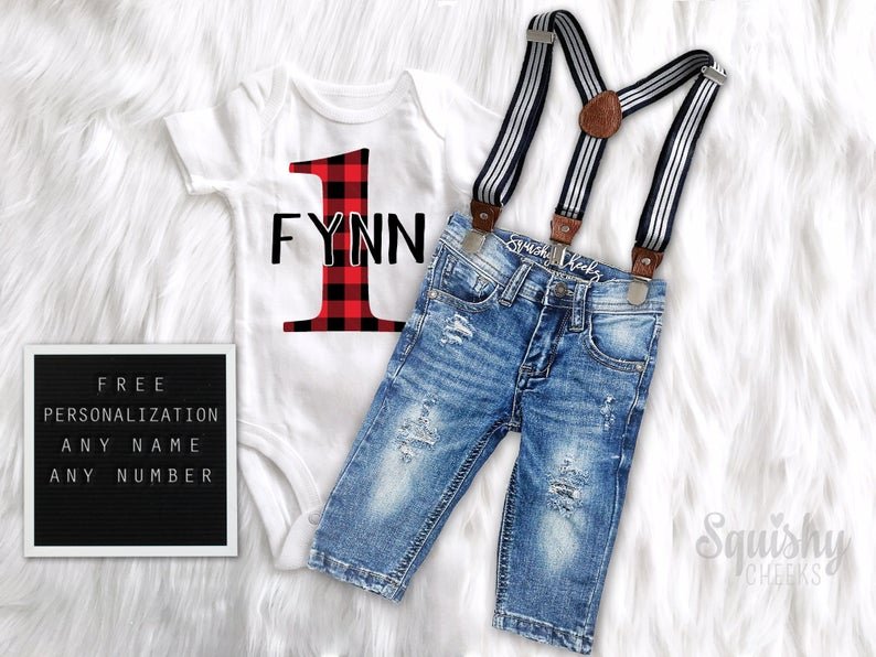 Mom of the Birthday Boy Buffalo Plaid Matching Birthday Shirt - Squishy Cheeks