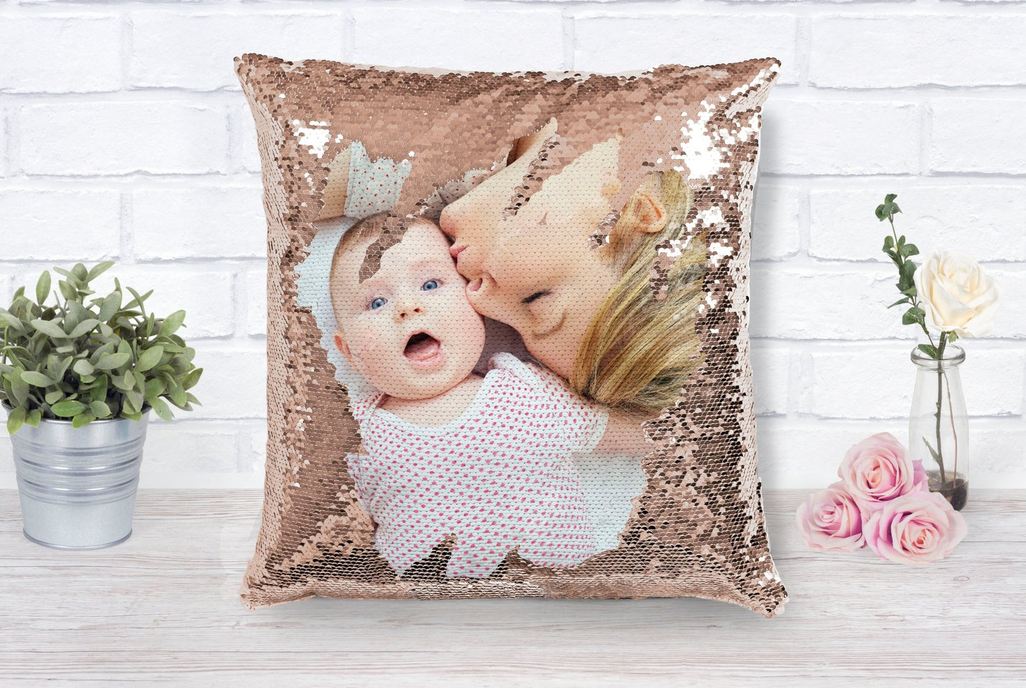 Mother's Day Personalized Photo Sequin Pillow - Squishy Cheeks