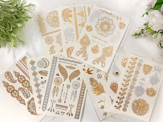 MYSTERY Metallic Temporary Tribal Tattoo Sheets - Squishy Cheeks