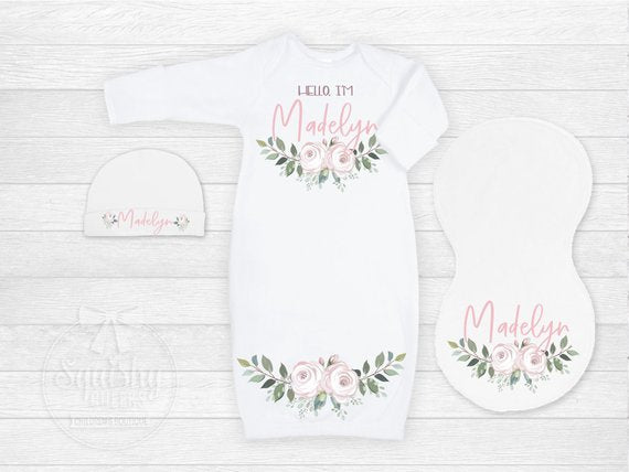 New Baby Girl Personalized Floral Gift Set - Squishy Cheeks