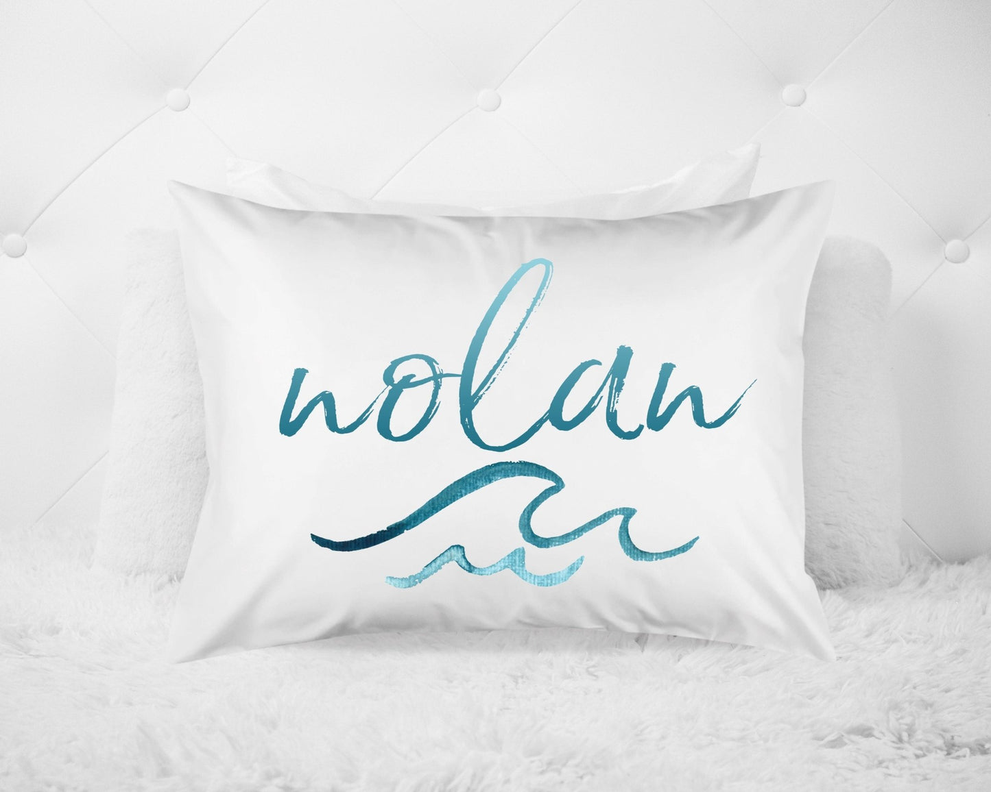 Ocean Surf Wave Theme Bedroom Custom Name Pillow Wave Surf 20x30 Standard Pillow - Squishy Cheeks