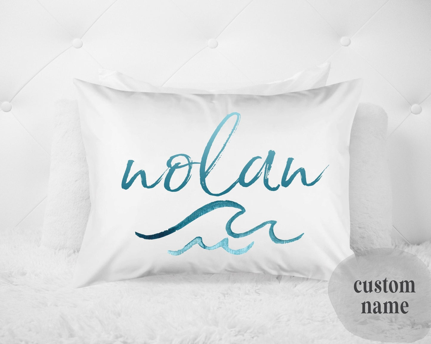Ocean Surf Wave Theme Bedroom Custom Name Pillow Wave Surf 20x30 Standard Pillow - Squishy Cheeks