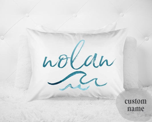 Ocean Surf Wave Theme Bedroom Custom Name Pillow Wave Surf 20x30 Standard Pillow - Squishy Cheeks