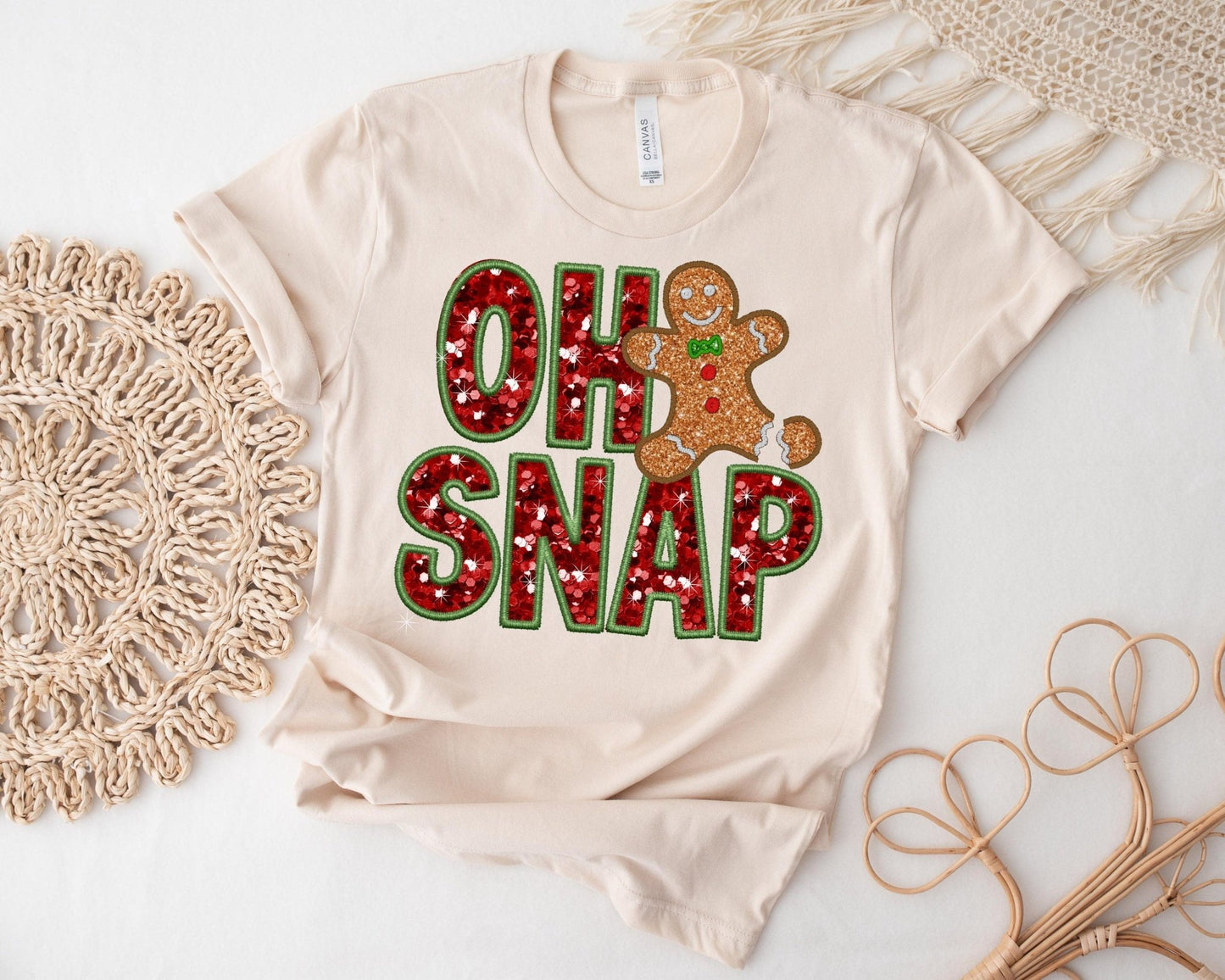 Oh Snap Faux Glitter Baby Girl Christmas Romper Sweatsuit 1st Christmas Outfit - Squishy Cheeks