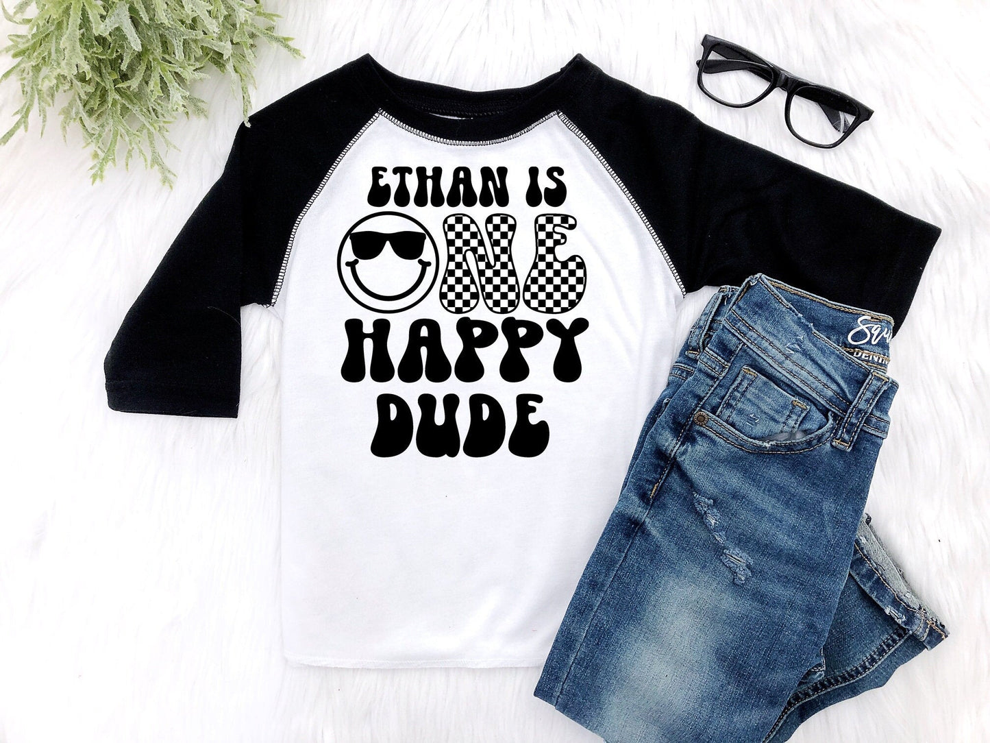 One Happy Dude Personalized Boy Birthday Shirt - Squishy Cheeks