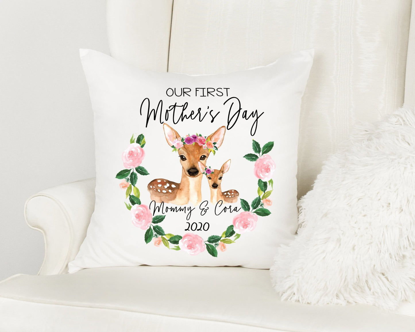Our First Mother's Day Floral Deer Keepsake Pillow - Squishy Cheeks