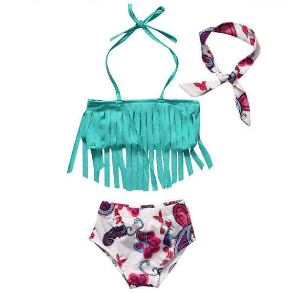 Paisley Fringe Two Piece Swimsuit w/ Headband - Squishy Cheeks