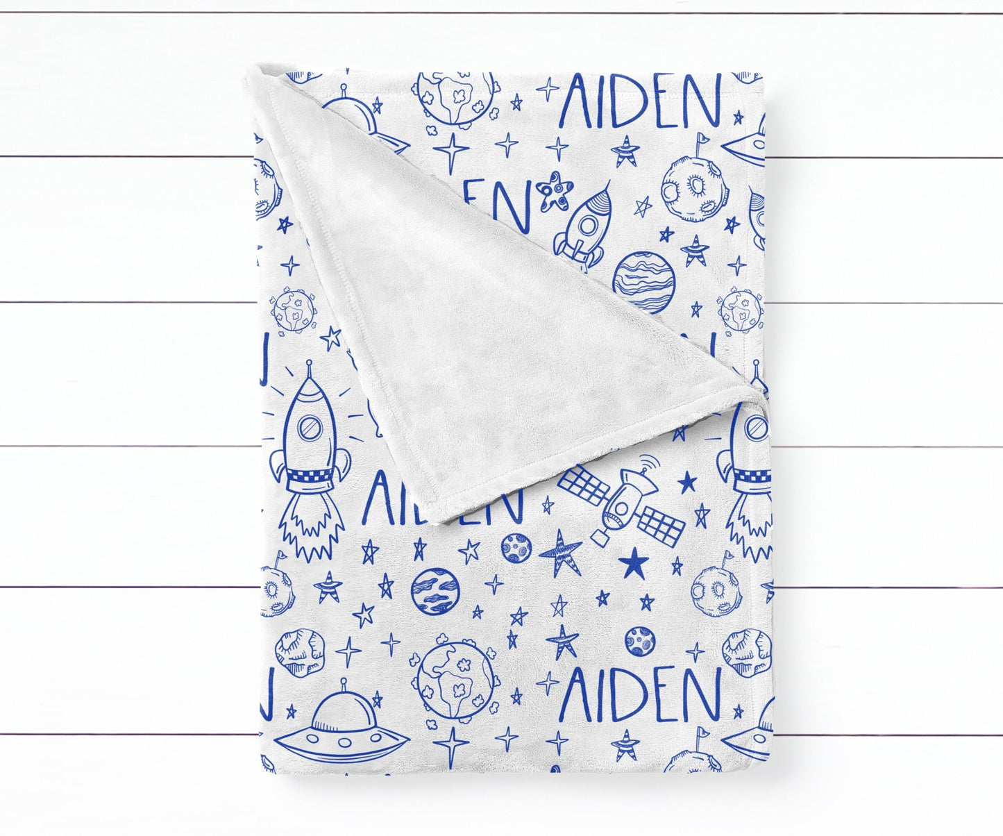 Personalized Blue Outer Space Swaddle Blanket - Squishy Cheeks