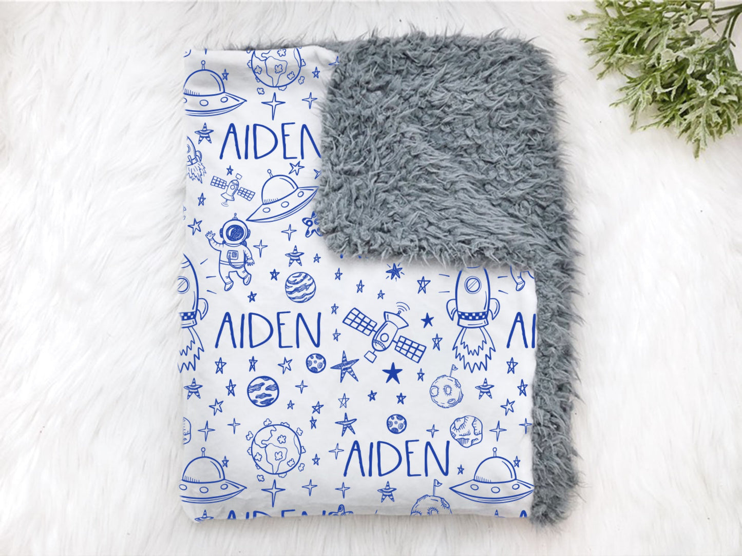 Personalized Blue Outer Space Swaddle Blanket - Squishy Cheeks