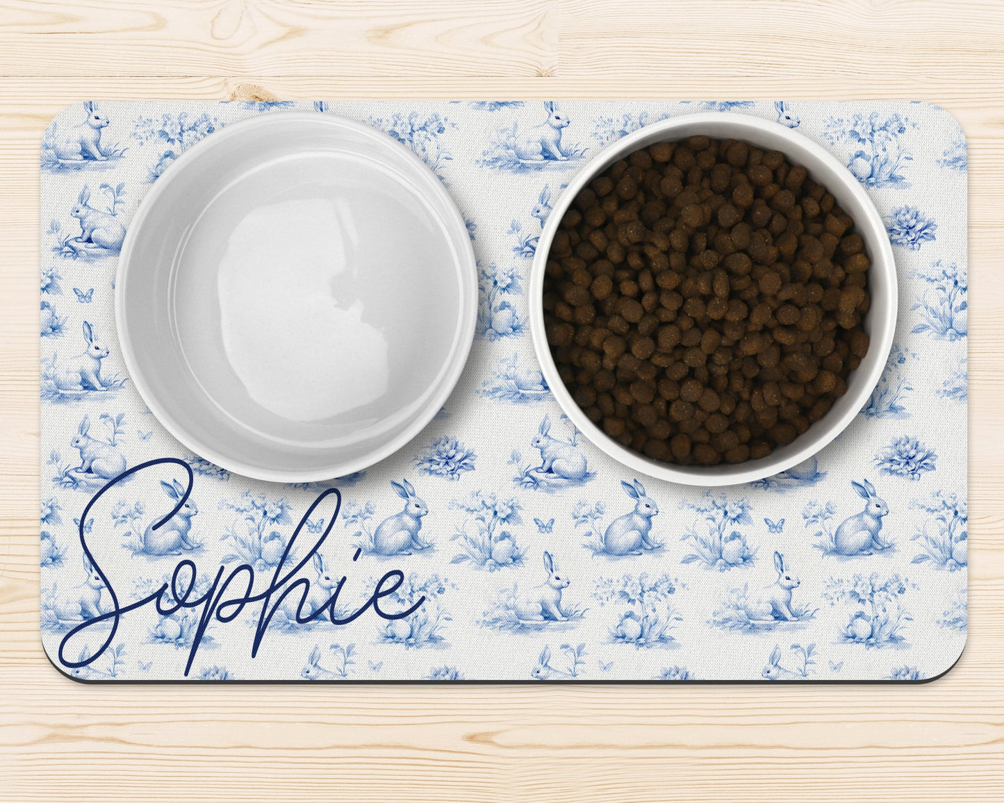Personalized Blue Toile Easter Dog Mat Pet Placemat Cat Food Mat - Squishy Cheeks