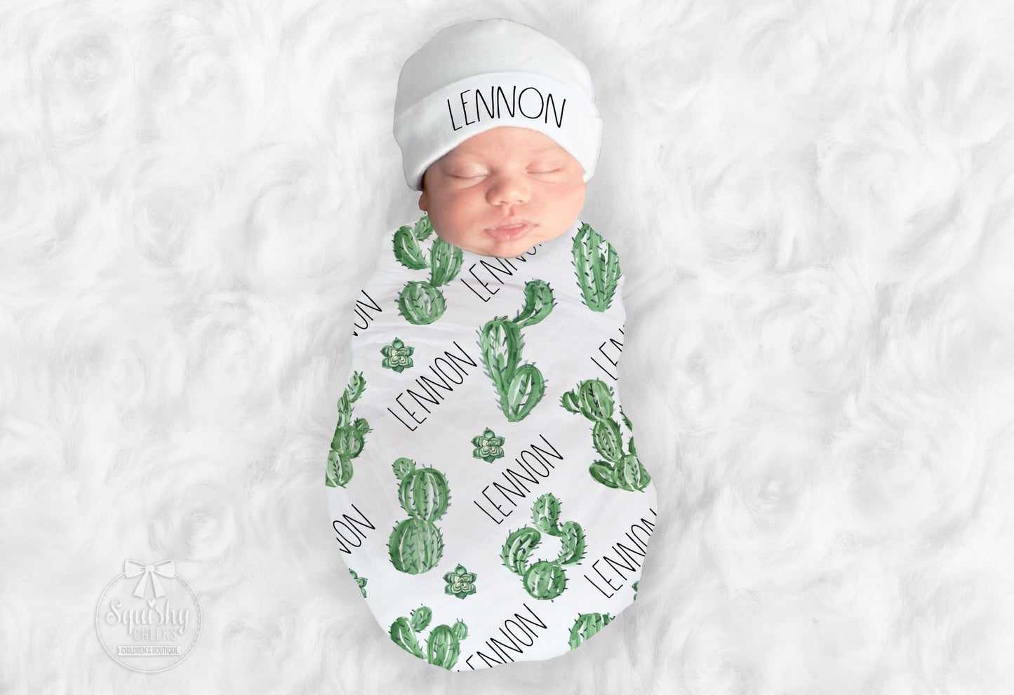 Personalized Cactus Succulent Swaddle Blanket - Squishy Cheeks