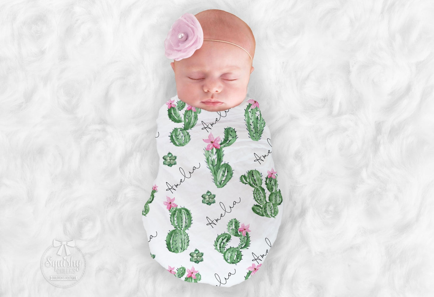 Personalized Cactus Succulent Swaddle Blanket - Squishy Cheeks