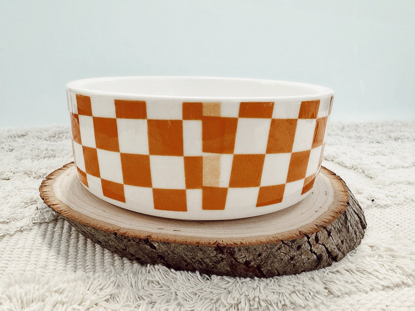 Personalized Checkered Retro Dog Bowl Cat Pet Bowl with Name Ceramic - Squishy Cheeks