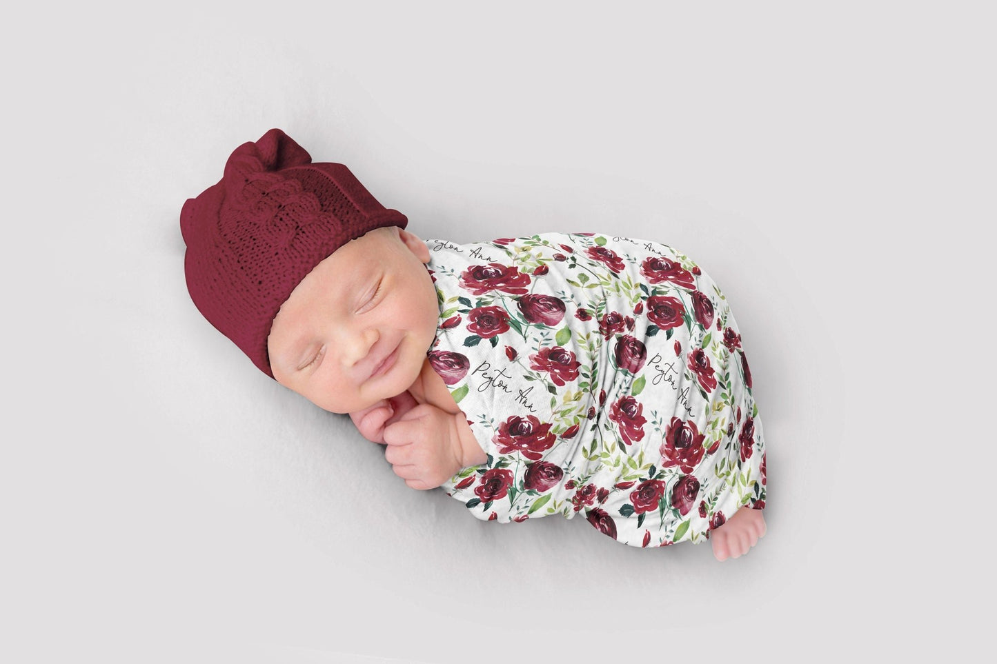 Personalized Christmas Blanket Baby Girl Red Floral Baby Holiday Blanket Rose Baby Swaddle Baby Shower Gift Baby Blanket Name Blanket - Squishy Cheeks