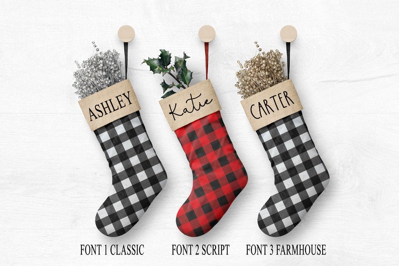 Personalized Christmas Plaid Stocking - Squishy Cheeks
