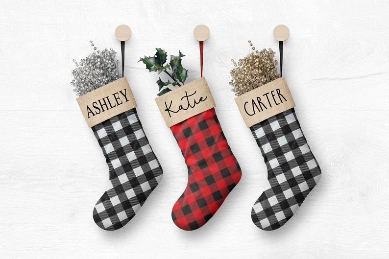 Personalized Christmas Plaid Stocking - Squishy Cheeks