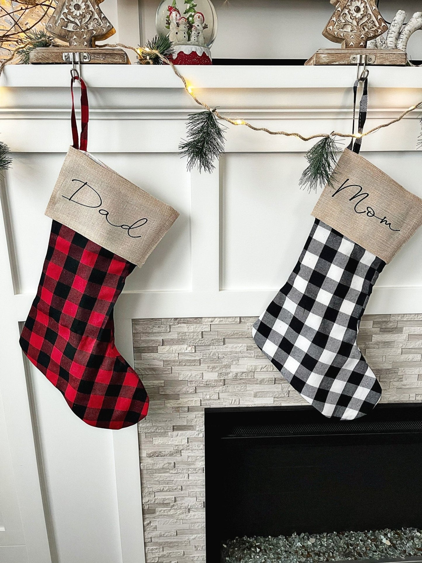 Personalized Christmas Stockings Custom Monogrammed Buffalo Plaid Buffalo Check Stockings Canvas Red Black White - Squishy Cheeks