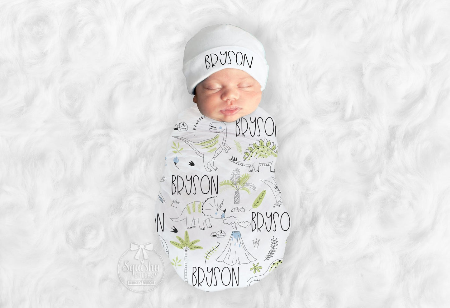 Personalized Dinosaur Baby Swaddle Blanket - Squishy Cheeks