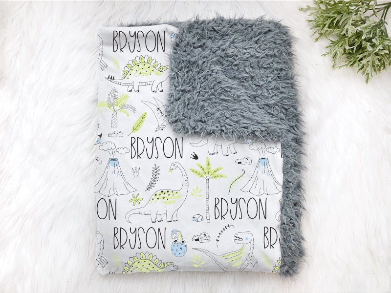 Personalized Dinosaur Baby Swaddle Blanket - Squishy Cheeks