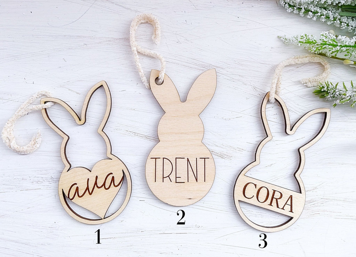 Personalized Easter Ornaments Easter Basket Name Tags Bunny Ornaments Custom Wooden Name Tags Easter Basket Gift - Squishy Cheeks