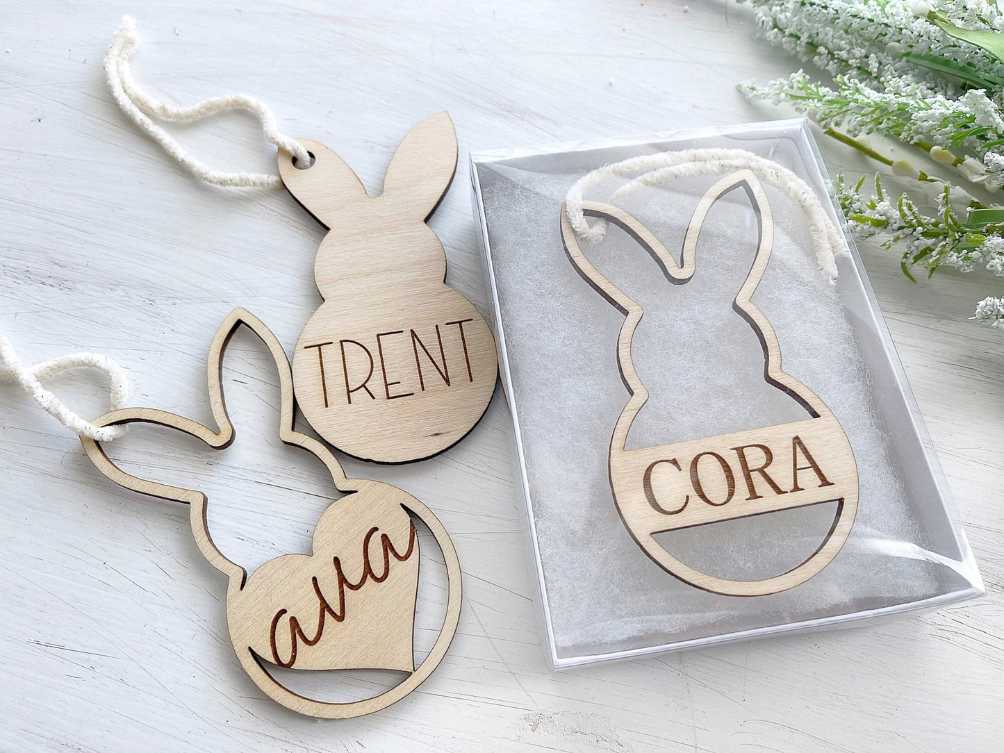 Personalized Easter Ornaments Easter Basket Name Tags Bunny Ornaments Custom Wooden Name Tags Easter Basket Gift - Squishy Cheeks