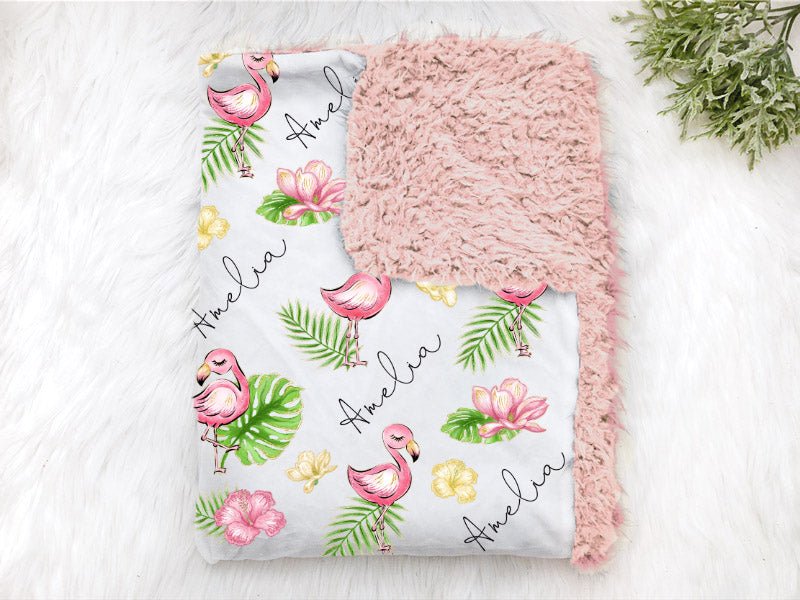 Personalized Flamingo Nursery Swaddle Blanket - Squishy Cheeks