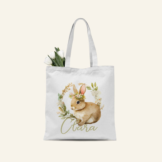 Personalized Girls Girls Easter Tote Bag with Name Reusable Kids Easter Egg Hunt bag with Name - Squishy Cheeks