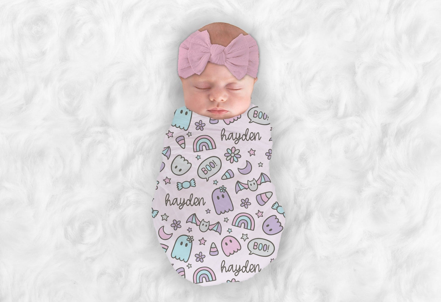 Personalized Halloween Swaddle Pink Baby Shower Gift Name Blanket Receiving Blanket or Plush Blanket - Squishy Cheeks