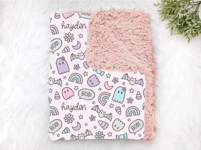 Personalized Halloween Swaddle Pink Baby Shower Gift Name Blanket Receiving Blanket or Plush Blanket - Squishy Cheeks