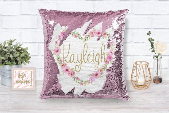 Personalized Heart Sequin Pillow - Squishy Cheeks