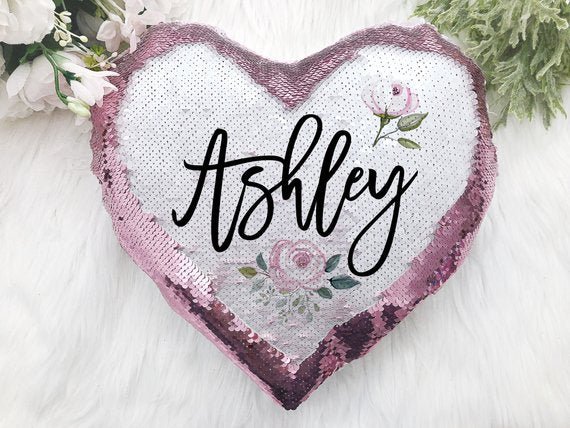 Personalized Heart Shaped Sequin Pillow - Squishy Cheeks