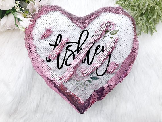 Personalized Heart Shaped Sequin Pillow - Squishy Cheeks