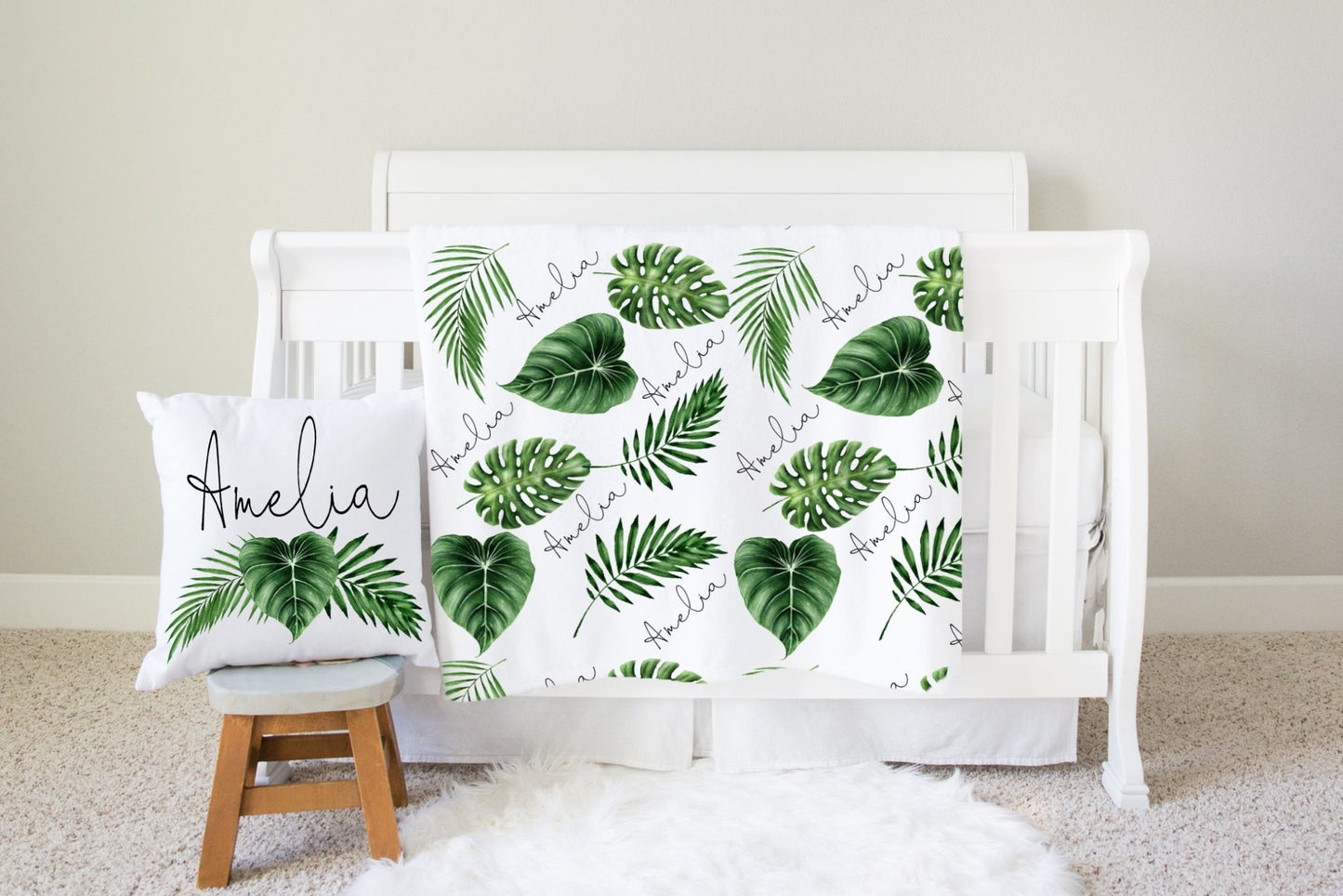 Personalized Leaf Nursery Swaddle Blanket - Squishy Cheeks