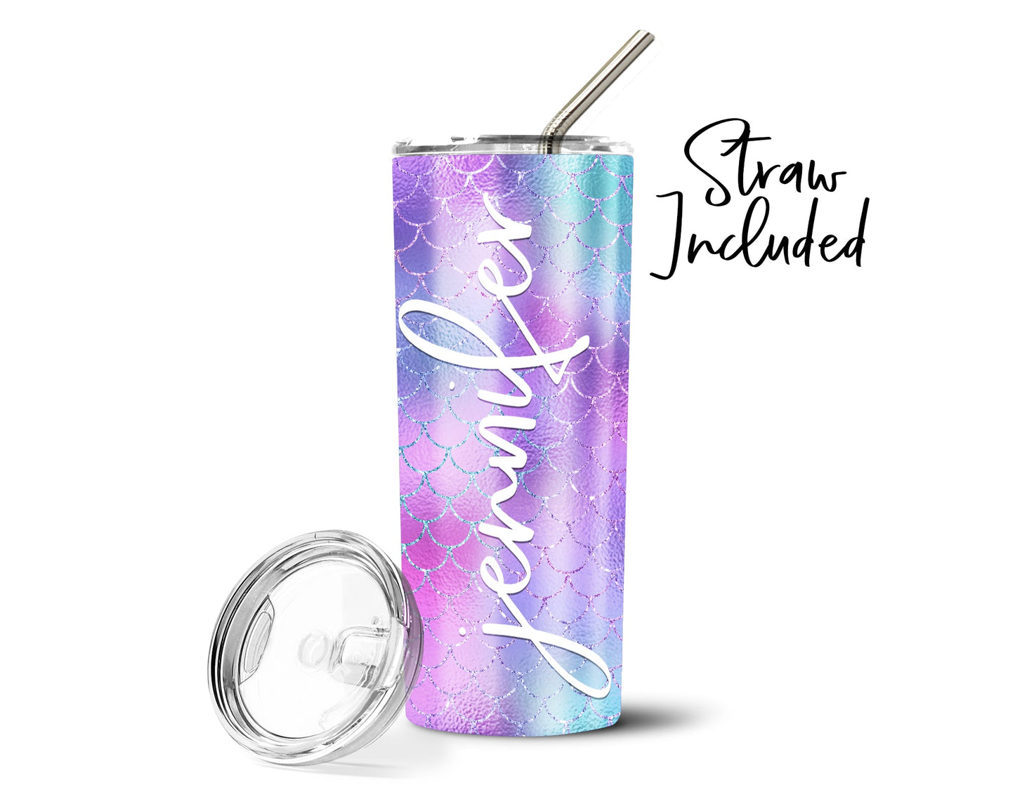 Personalized Mermaid Stainless Steel Straw Tumbler - Squishy Cheeks