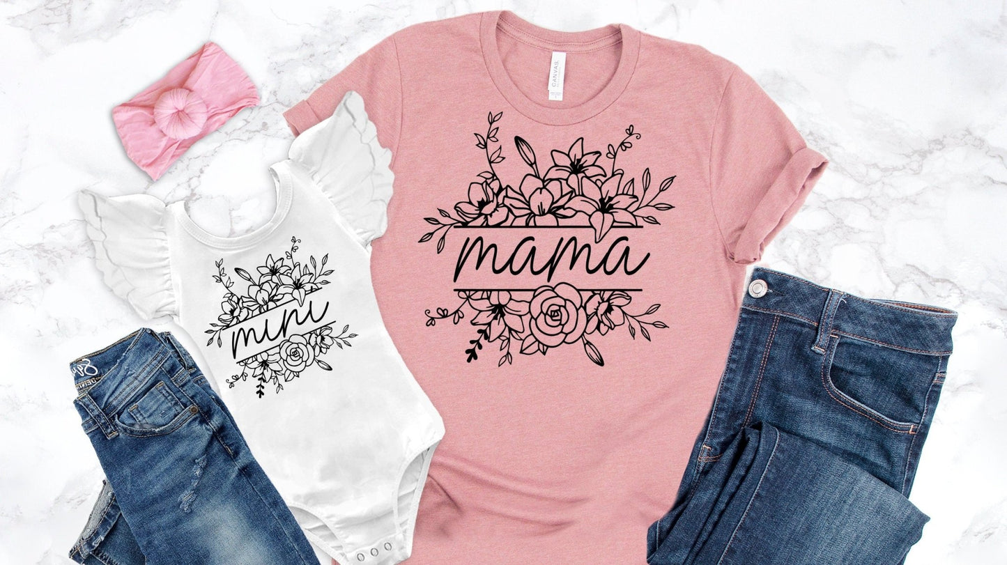 Personalized Mommy and Me Shirts Matching Mama and Girl Shirt Wildflower Mothers Day Gift Mothers Day Shirts for Mom Child and Baby - Squishy Cheeks