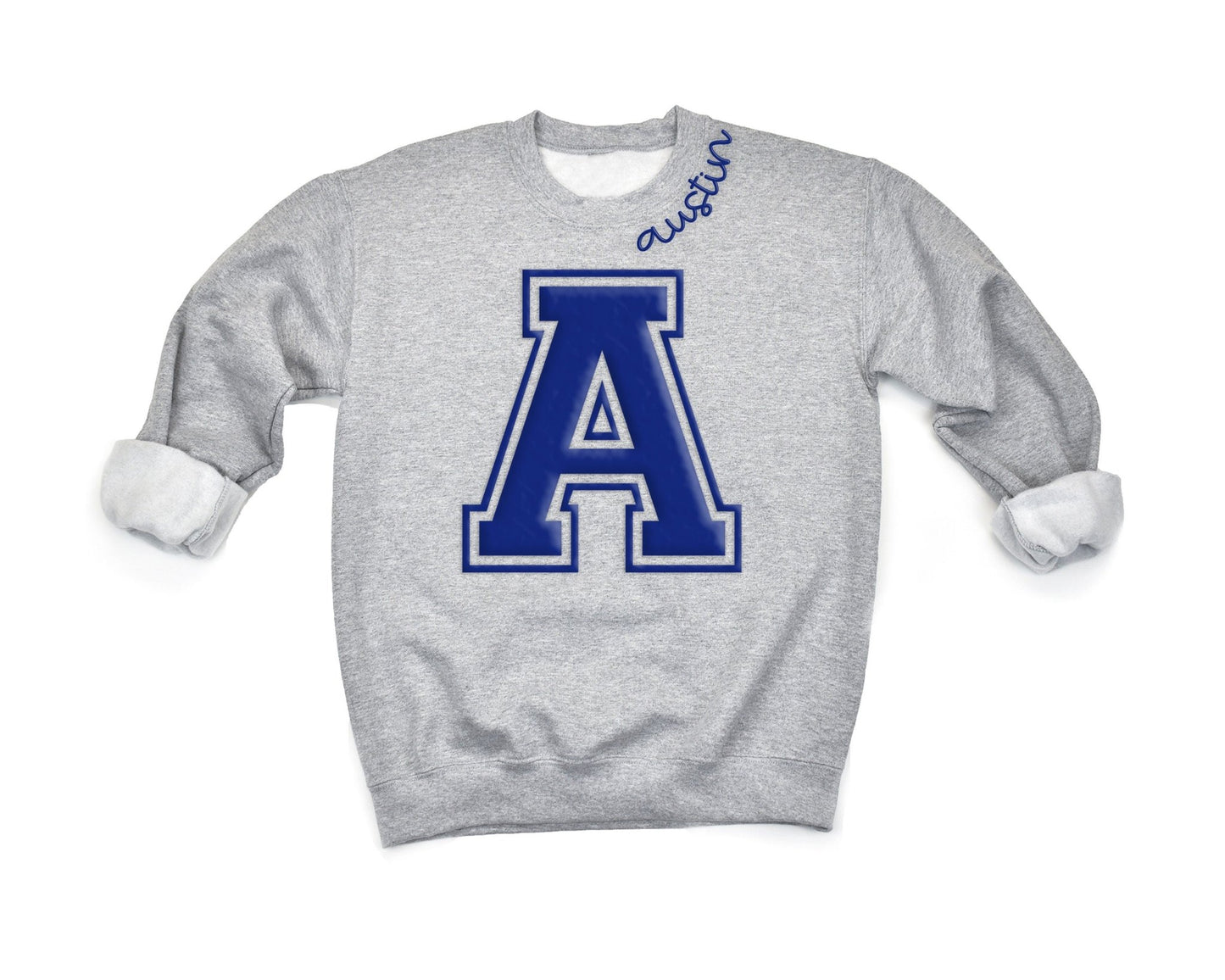 Personalized Monogrammed Neckline Varsity Kid Sweatshirt - Squishy Cheeks