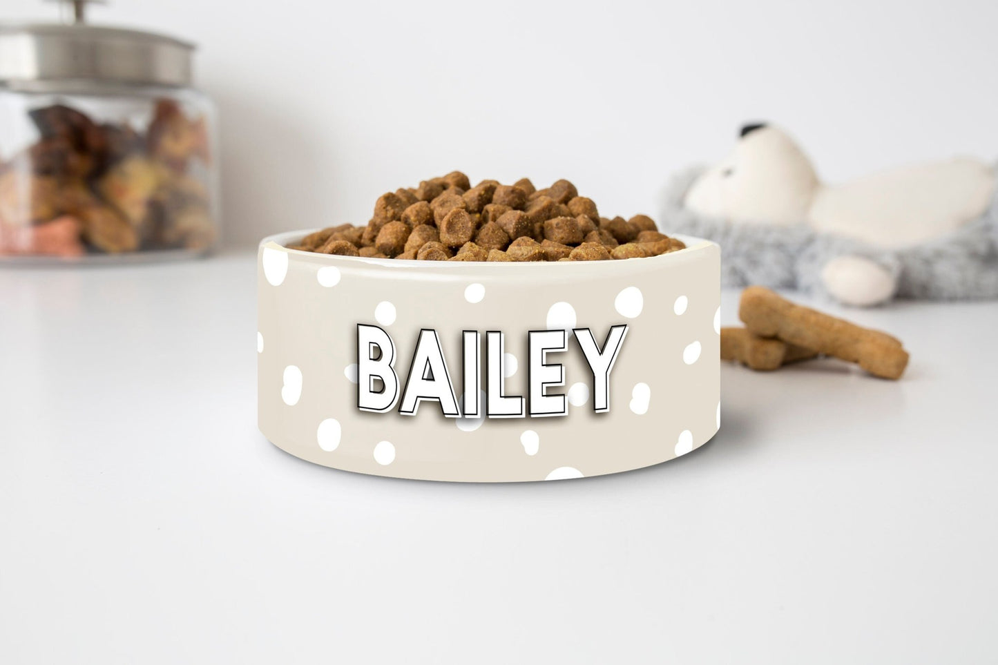 Personalized Neutral Dog Bowl Cat Pet Bowl with Name Gift for Pet Food Bowl Water Bowl Small Cat Bowls Ceramic 6" or 7" - Squishy Cheeks