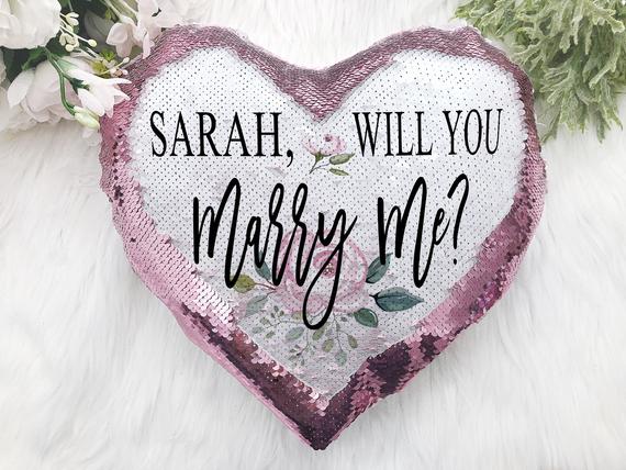 Personalized Proposal Heart Shaped Sequin Pillow - Squishy Cheeks